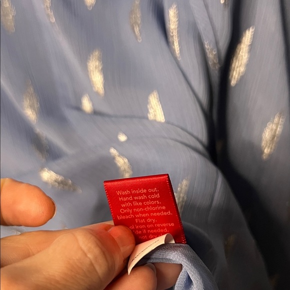 Jennifer Lopez Sky Blue Feather Pattern Blouse - Picture 6 of 8